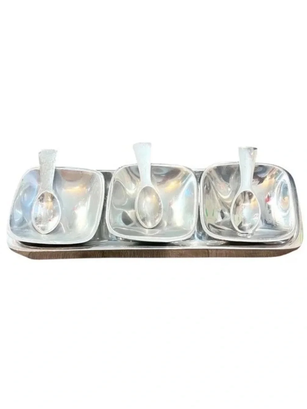 POTTERY BARN Barona Silver 7 Piece Aluminum Silver Condiment Service Set Platter